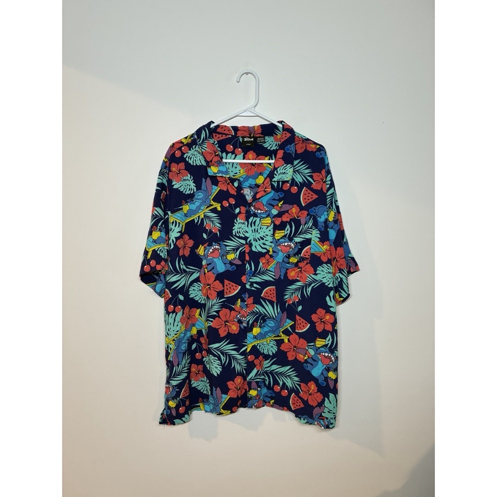 Disney Lilo and Stitch Men's Hawaiian Shirt vibrant tropical pattern 3X